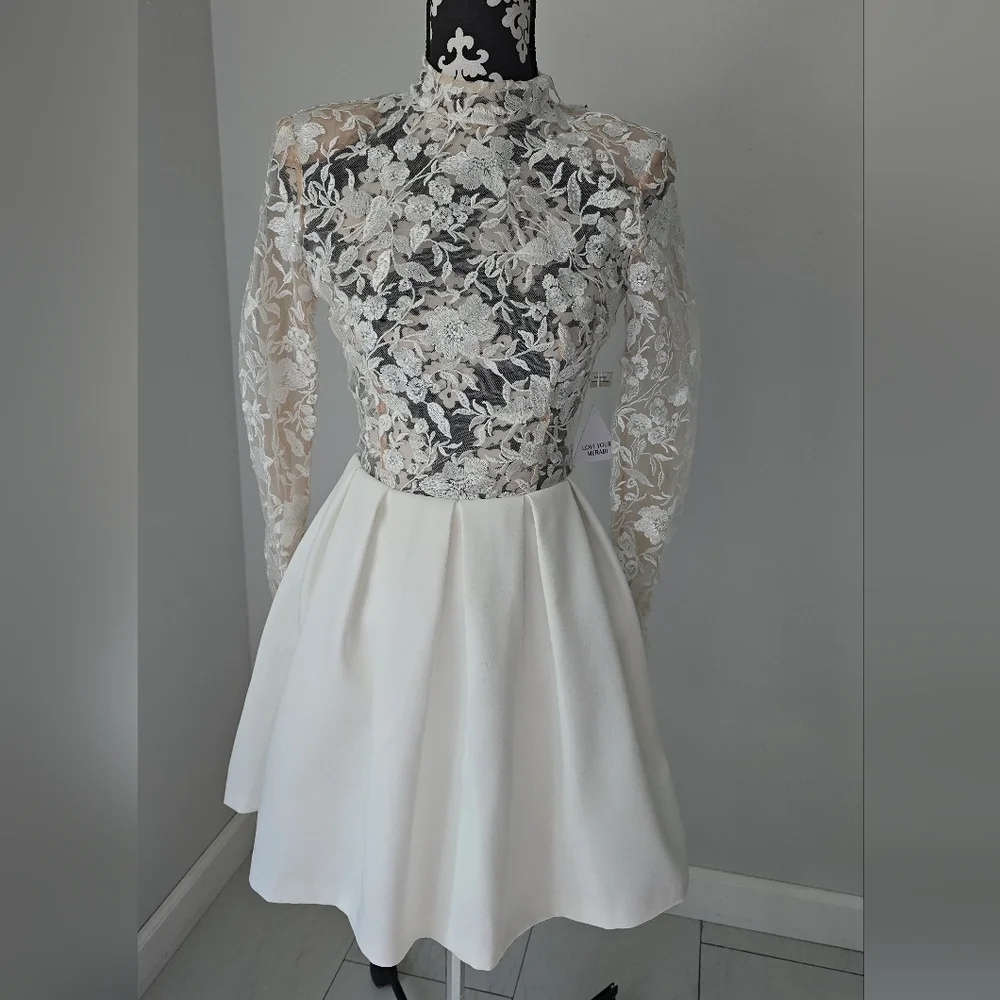 Nadine Merabi Pippa White Dress Size 2(XS) Sheer Top Lace Beaded New. - Picture 6 of 16